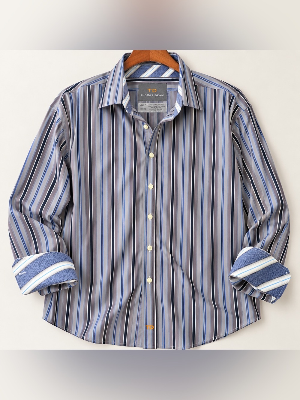 Thomas Dean 4XLT Big & Tall Striped Button Down Shirt